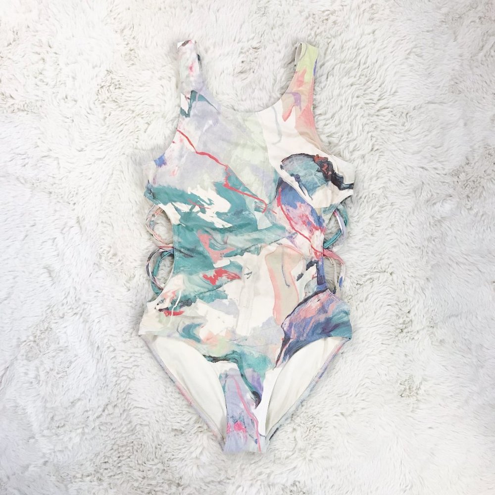 UEC | Girls Zella Tie Dye Side Cut Out One Piece Swim Suit | Size 12 Junior